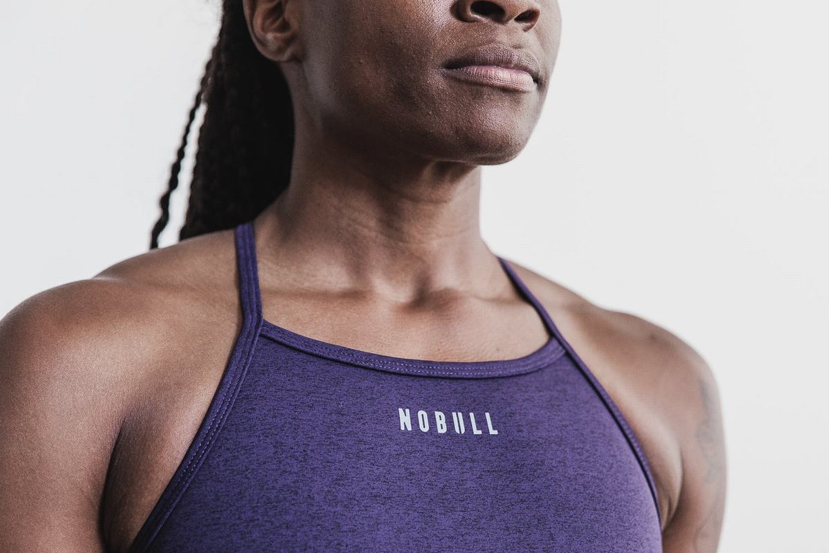 Nobull High-Neck Plush Heather Women's Sports Bras Dark Purple | Australia (XW2904)